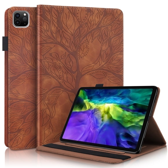 Funda con relieve del Árbol de la Vida para tablet ipad Pro 12.9(2024) con soporte, ranuras para tarjetas y soporte para lápiz óptico. Marrón