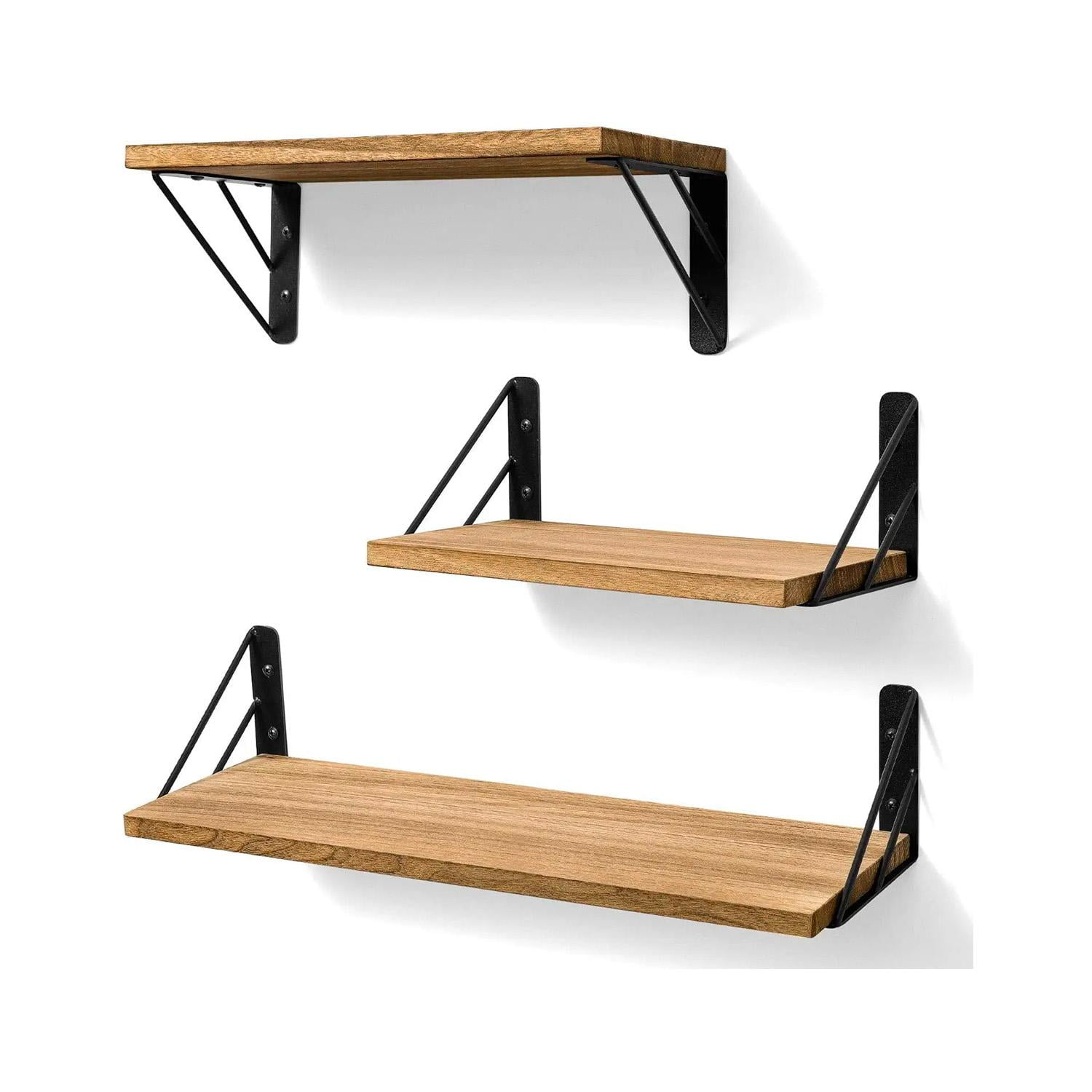 Global Latin Group - Set De 3 Repisas Flotantes De Madera Y Metal Organización Moderna Marron Claro