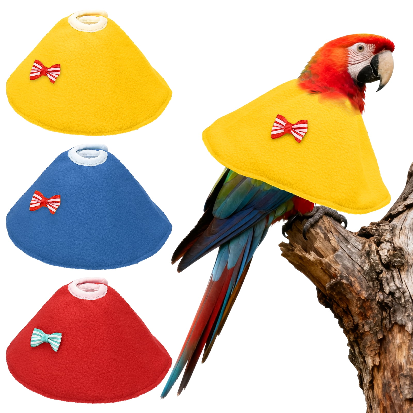 Collares para Aves Uxcell, Collar Cónico Protector de Recuperación, Conos Ajustables Suaves Anti-Mordeduras para Cuello de Plumas (Amarillo/Azul/Rojo, L, 3 Piezas)