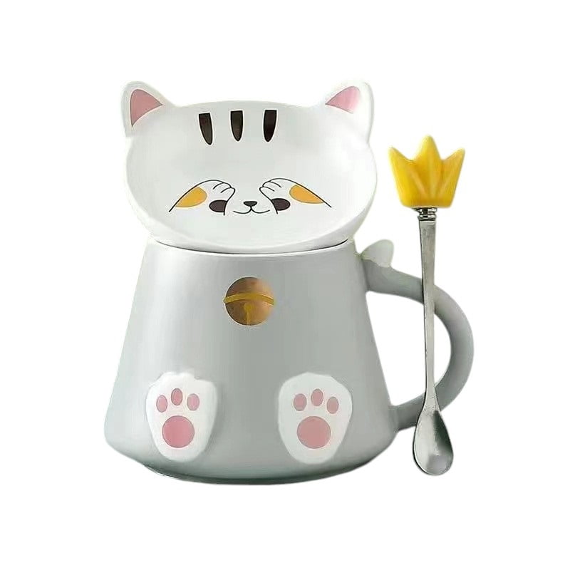 El Edén - Tazón, Mug, Diseño De Gato Con Plato Y Cuchara, Kawaii