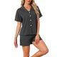 thumbnail image 4 of INSPIRE CHIC Conjunto de Pijama para Mujer 100% Algodón Manga Corta con Botones Ropa de Dormir con Bolsillos y Pantalones Cortos con Cintura Elástica L Gris, 4 of 6