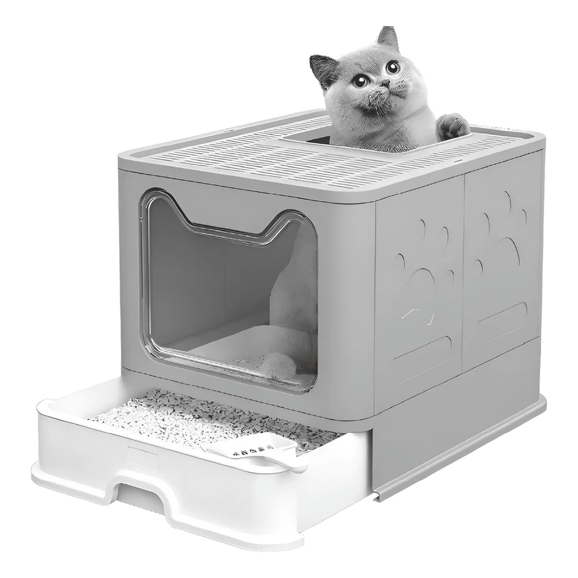 Genérico - Arenero Cerrado Roro Caja De Arena Para Gatos Arenero Cuadrado Baño Sanitario Gato Roro Color Gris