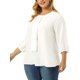 thumbnail image 4 of Agnes Orinda Blusa de Chifón con Cuello Redondo y Lazo para Mujer Talla Grande para Escuela, Universidad, Trabajo, Oficina con Volantes 1X Blanco, 4 of 8