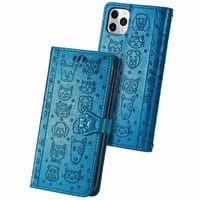 Funda Cartera Foxdock Para Iphone 11 Promax , Flip Pu Con Relieve De Gatos Y Perros, Tarjetero Y Soporte