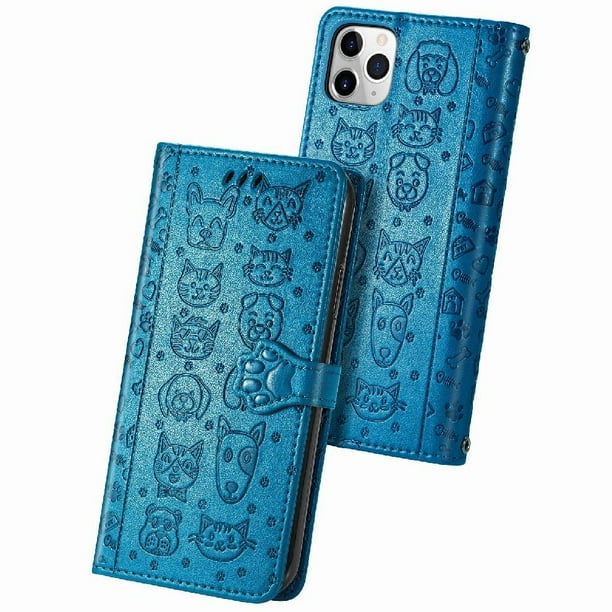 Funda Cartera FOXDOCK para iPhone 11 ProMax , Flip PU con Relieve de Gatos y Perros, Tarjetero y Soporte