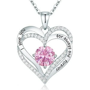 Collar Heshpaws Love Pendant Birthstone Zirconia Corazón Doble Plata