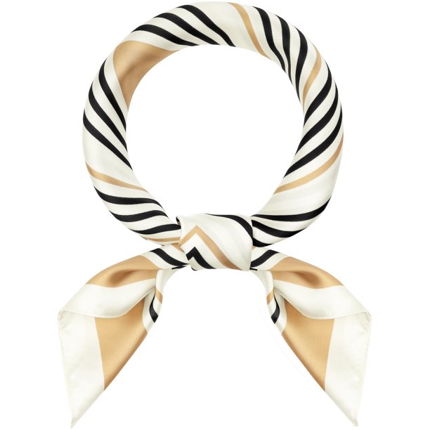 INSPIRE CHIC Pañuelo Cuadrado a Rayas de 27.6" para Mujer, Pañuelo de Satén de Color Contraste, Bandanas para la Cabeza, Cuellos 27.6x27.6"(LxW) Caqui