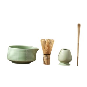 Magideal - Juego De 4 Piezas De Matcha Tradicional, Batidor De Matcha, Tazón De Té, Accesorios De Cerámica Con Boquilla Y Soporte Para Batidor, Tazón De Matcha D Verde