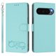 thumbnail image 2 of Funda de Cuero Tipo Billetera para Google Pixel 9 / Pixel 9 Pro 6.3", con Tarjetero, Correa para Muñeca, Soporte a Prueba de Golpes con Relieve de Patrón Feliz, Verde Claro, 2 of 8