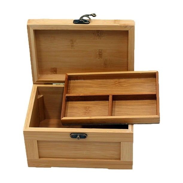 Joyero de madera, cofre de joyería, contenedor rústico de bambú, organizador, estuche de joyería para amantes del bricolaje, para anillos, collares y