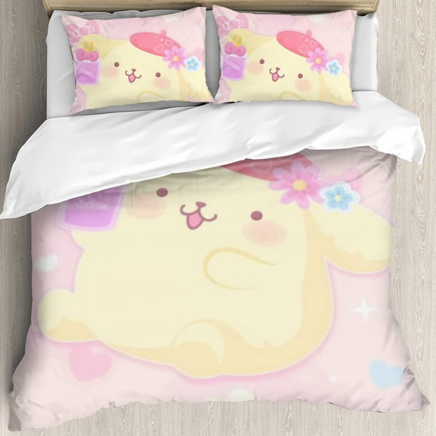 Cute Dog Comforter Set 3 Piece Twin Boys Girls Cartoon Puppy Yellow Bedding Set Lovely Pompompurin Comforter Dogs Collection Bed Set Pompompurin Lover Bedroom Decor