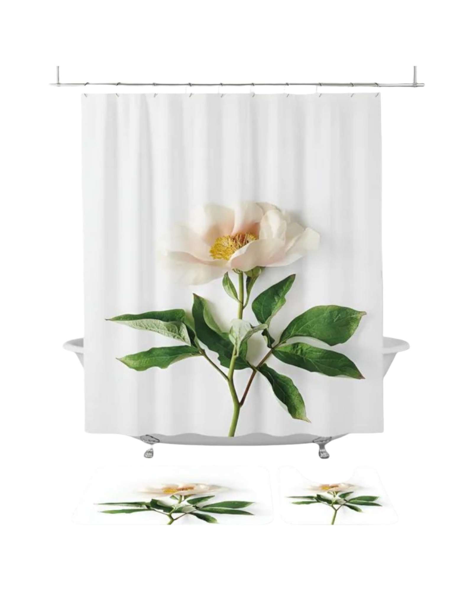 Mylhogar - Set De Baño 5 Piezas Cortina Mas Alfombras Mas Forro De Ducha