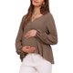 thumbnail image 4 of INSPIRE CHIC Blusa de maternidad para mujer, tops altos y bajos, cuello en V, babydoll, botón, manga larga, linterna, plisada, fruncida, volantes, embarazo, M marrón, 4 of 6