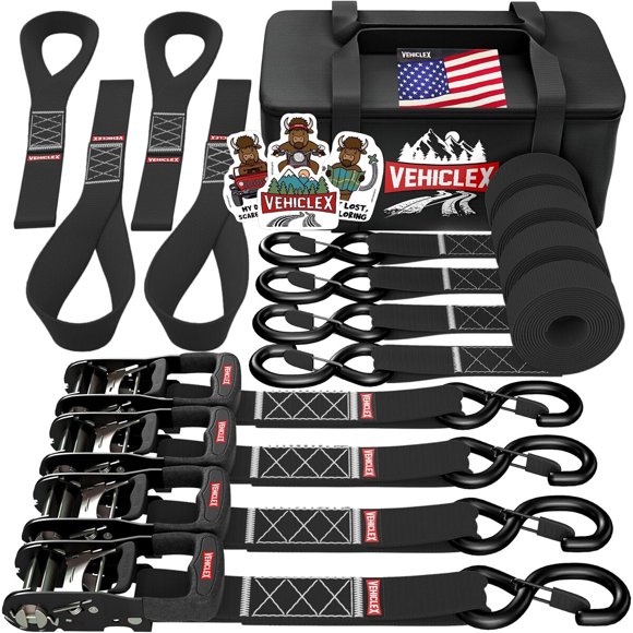 Vehiclex 1.5 x 8 Motorcycle Ratchet Tie Down Straps with Soft Hooks