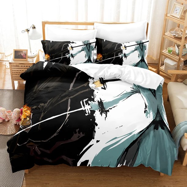 v1860 Bed Sheets Anime Bleach Kurosaki Ichigo Bedding Set Boys Girls Twin Queen Size Duvet Cover Pillowcase Bed Kids Adult 3-Piece Bedding Set (1 Duvet Cover + 2 Pillow Shams) Bed Sheets ju1860