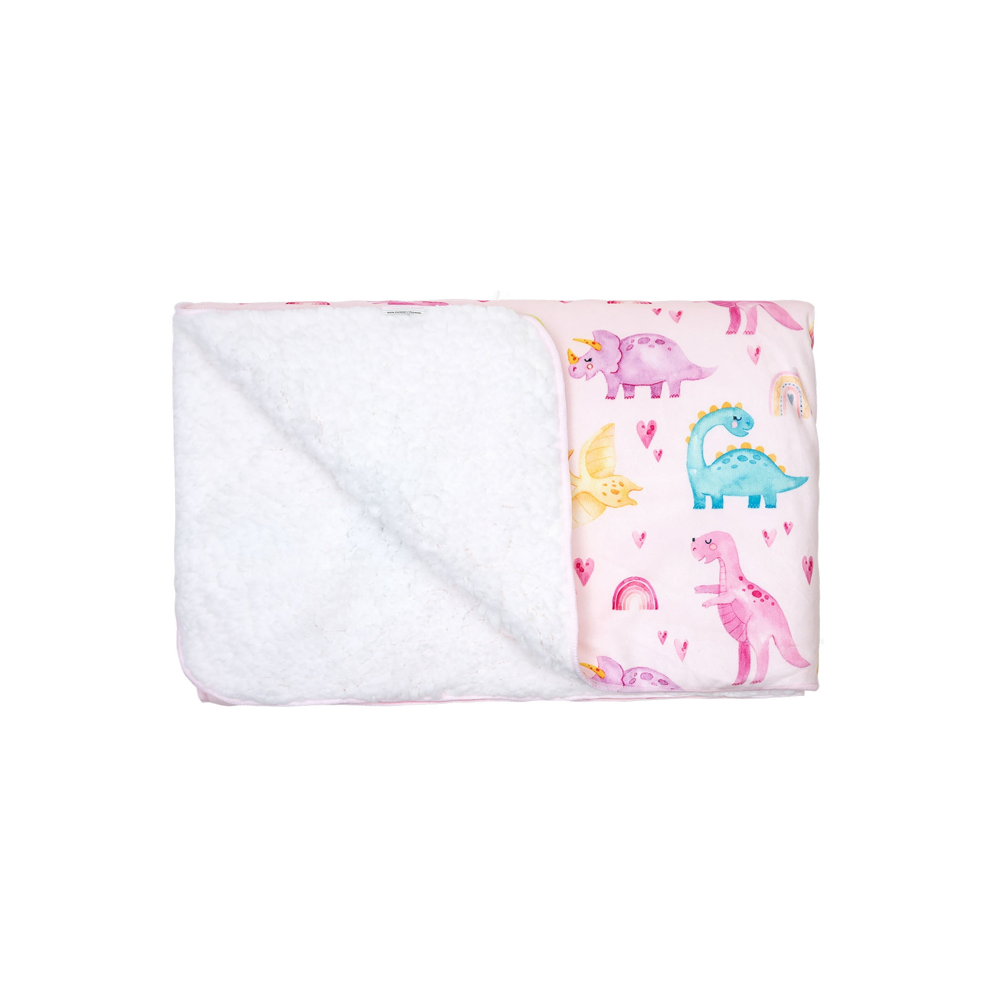 Frazada De Sherpa Bambino Dinosaurio Rosado