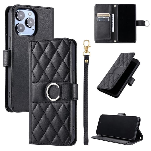 Funda Acolchada con Anilla y Correa para iPhone 16 Pro Max Slots para Tarjetas Negro