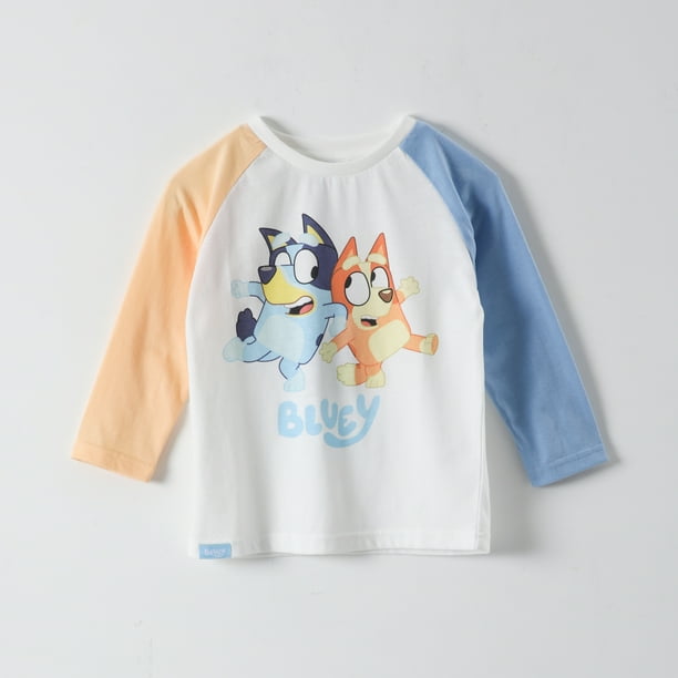 Polera Manga Larga Niño Jugando Blanco Bluey