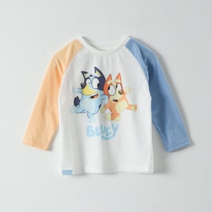 Polera Manga Larga Niño Jugando Blanco Bluey
