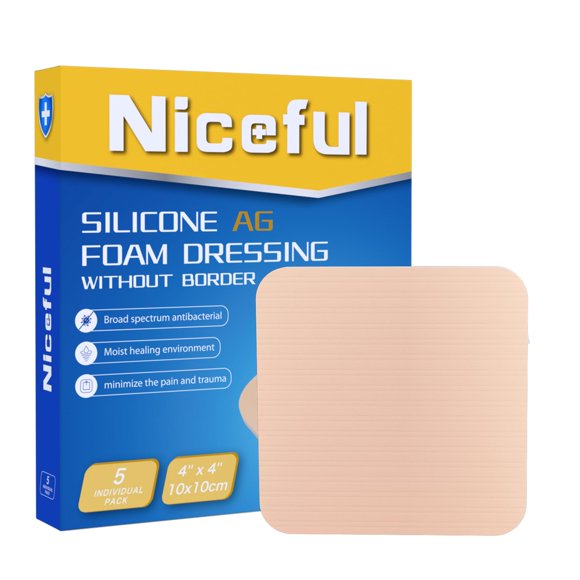 Wound Dressing Niceful Silver, espuma de silicona, 10 x 10 cm, paquete de 5
