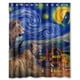 thumbnail image 1 of Cortina de ducha clásica con diseño de león y noche estrellada, con ganchos, tamaño 60 x 72 pulgadas, 1 of 3