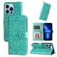 thumbnail image 1 of Funda tipo cartera FOXDOCK para iPhone 13 Pro , diseño girasol en relieve, cuero PU, cierre magnético, soporte y tarjetero, 1 of 5