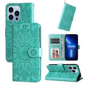 Funda Tipo Cartera Foxdock Para Iphone 13 Pro , Diseño Girasol En Relieve, Cuero Pu, Cierre Magnético, Soporte Y Tarjetero