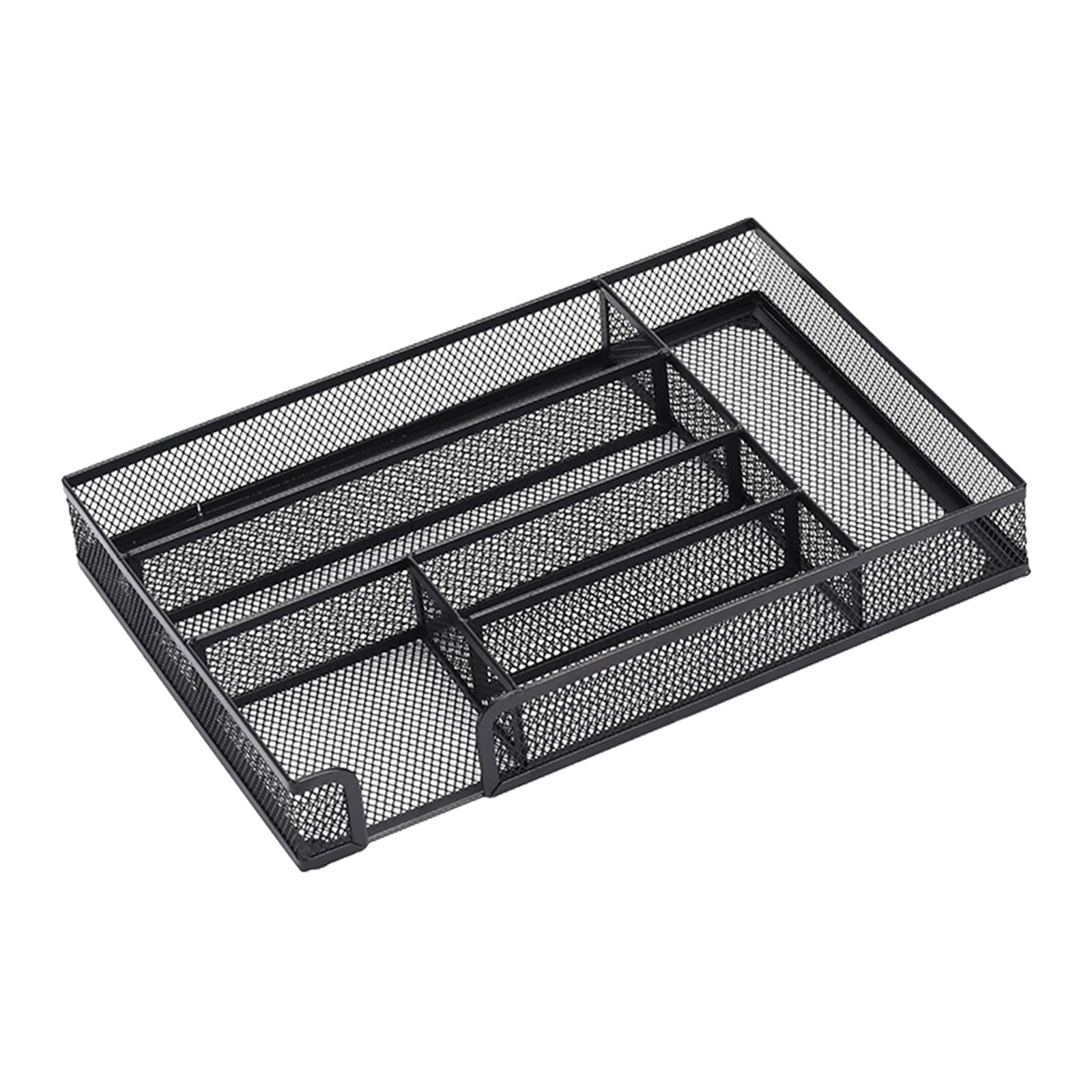 Magideal - Organizador De Escritorio De Malla Metálica, 5 Compartimentos, Resistente Al Óxido, Rectangular, Contenedores Antideslizantes, Suministros Estacionari Negro