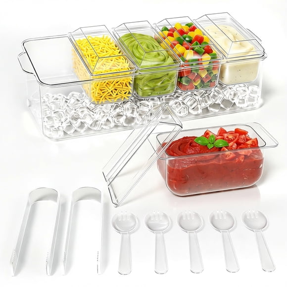 Bandeja Para Condimentos Servidor Refrigerado Con Bandejas Y Cucharas