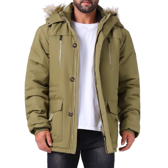 INSPIRE CHIC Abrigo de Invierno para Hombre con Forro de Lana Grueso con Capucha Chaqueta Parka L Amarillo Verde