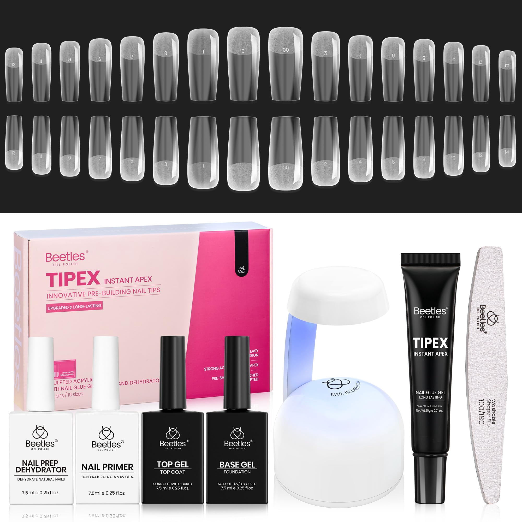 Kit De Extensión De Uñas Beetles Tipex Instant Apex Con Lámpara Uv