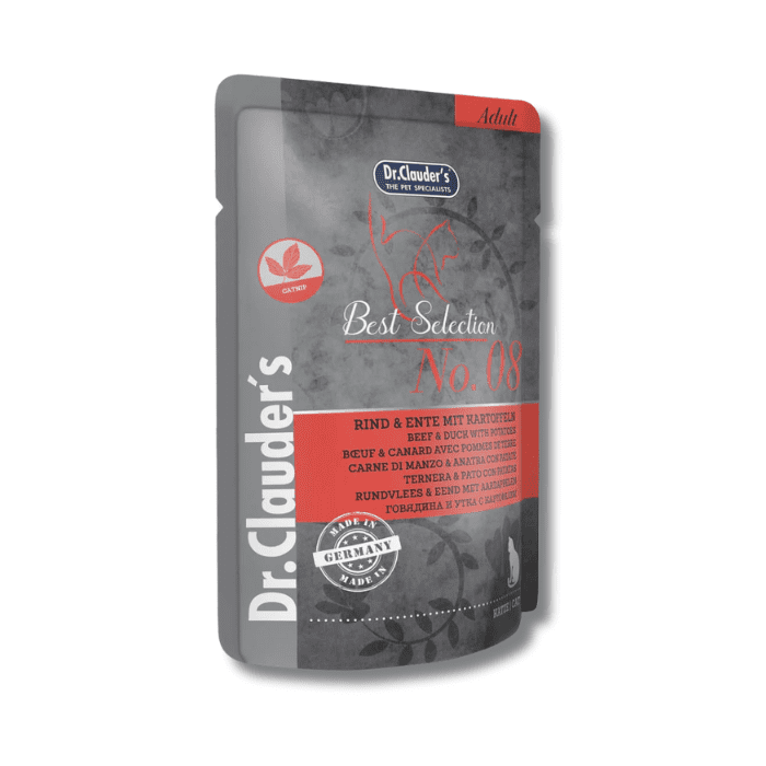 Alimento húmedo para gatos BS Vacuno y pato con papas - Dr. Clauder's x5 Pouch