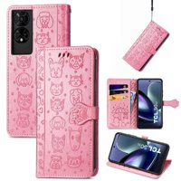 Funda Cartera Foxdock Para Tcl 50 5G , Flip Pu Con Relieve De Gatos Y Perros, Tarjetero Y Soporte