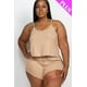 thumbnail image 1 of Conjunto de Top y Shorts de Tiras Acanaladas Talla Grande Color Café con Leche 1XL, 1 of 5