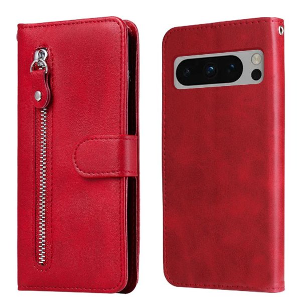 Funda tipo cartera para Google Pixel 8 Pro con bolsillo con cremallera y ranuras para tarjetas – Función de soporte Rojo