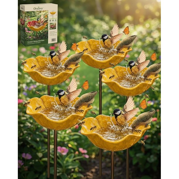 Estaca jardín flor metal hecha mano con baño abejas decoración exterior regalo polinizadores