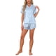 thumbnail image 2 of INSPIRE CHIC Conjunto de Pijama de Mujer con Estampado de Manga Corta, Suave, con Botones, Cuello en V, Conjunto de Pantalones Cortos para Dormir para Primavera Verano, Rayas Azul Verde Medio, 2 of 6
