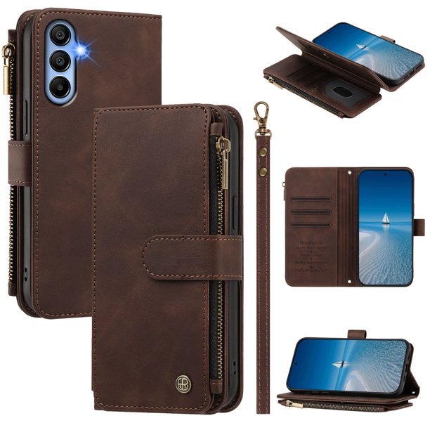 Funda Cartera Samsung Galaxy A15 con Cierre, Marrón