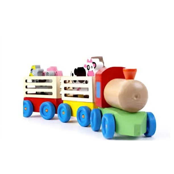 Tren De Madera De Juguete Con Animales De Granja