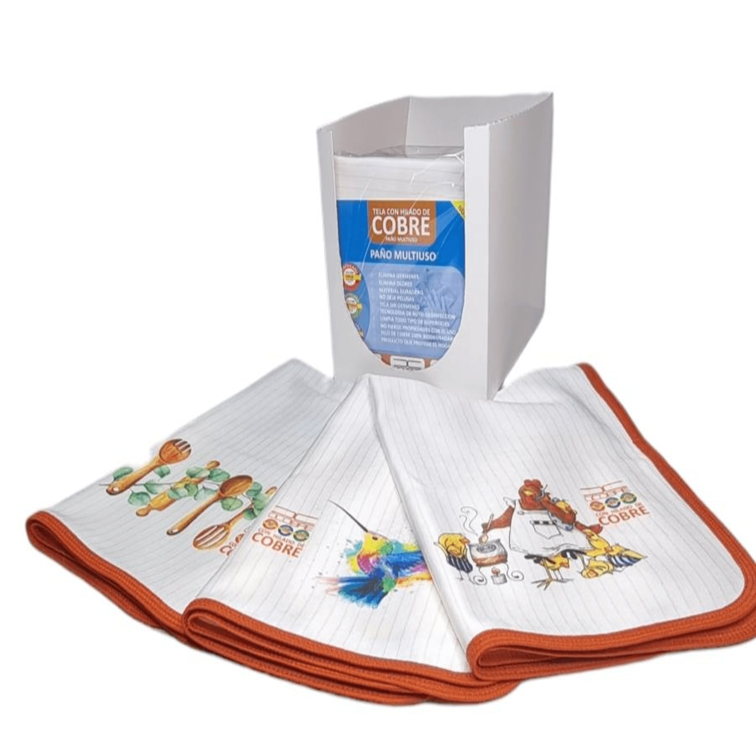 Dcobre - Caja 10 Unid Paños Cocinas Gruesos En Cobre, Bye Microbio.