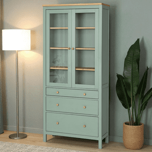 Arca Muebles - Vitrina De Madera Vintage 90X35X180 Color Verde Con Madera Natural