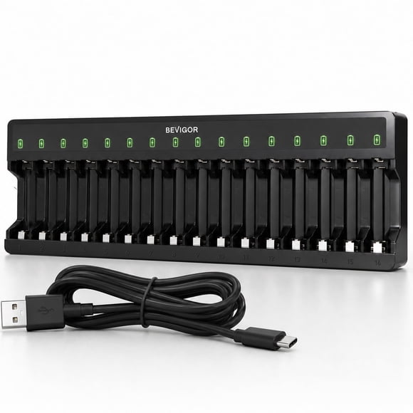 Cargador de Baterías BEVIGOR de 16 bahías AA AAA NiMH/Ni-CD