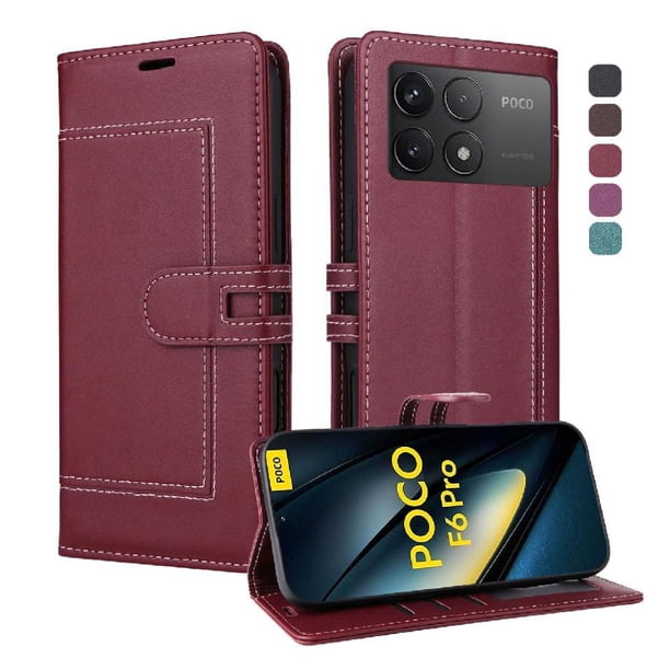Premium Wallet Case for Xiaomi Poco F6 Pro 5G with Card Slots & Kickstand, Flip Cover Red