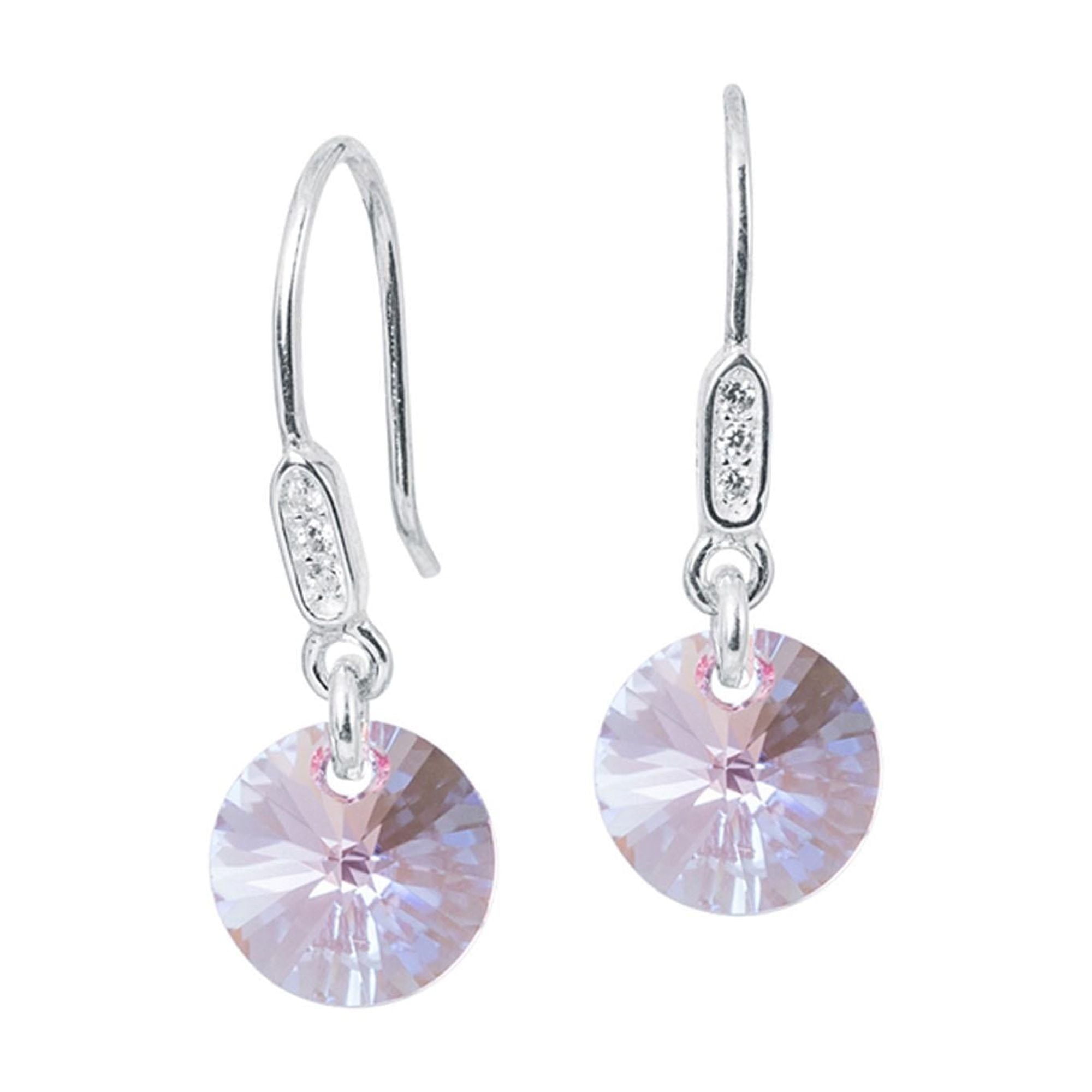 Joyas Montero - Aros Punto De Luz Plata Italiana 925 Y Cristal Light Rose