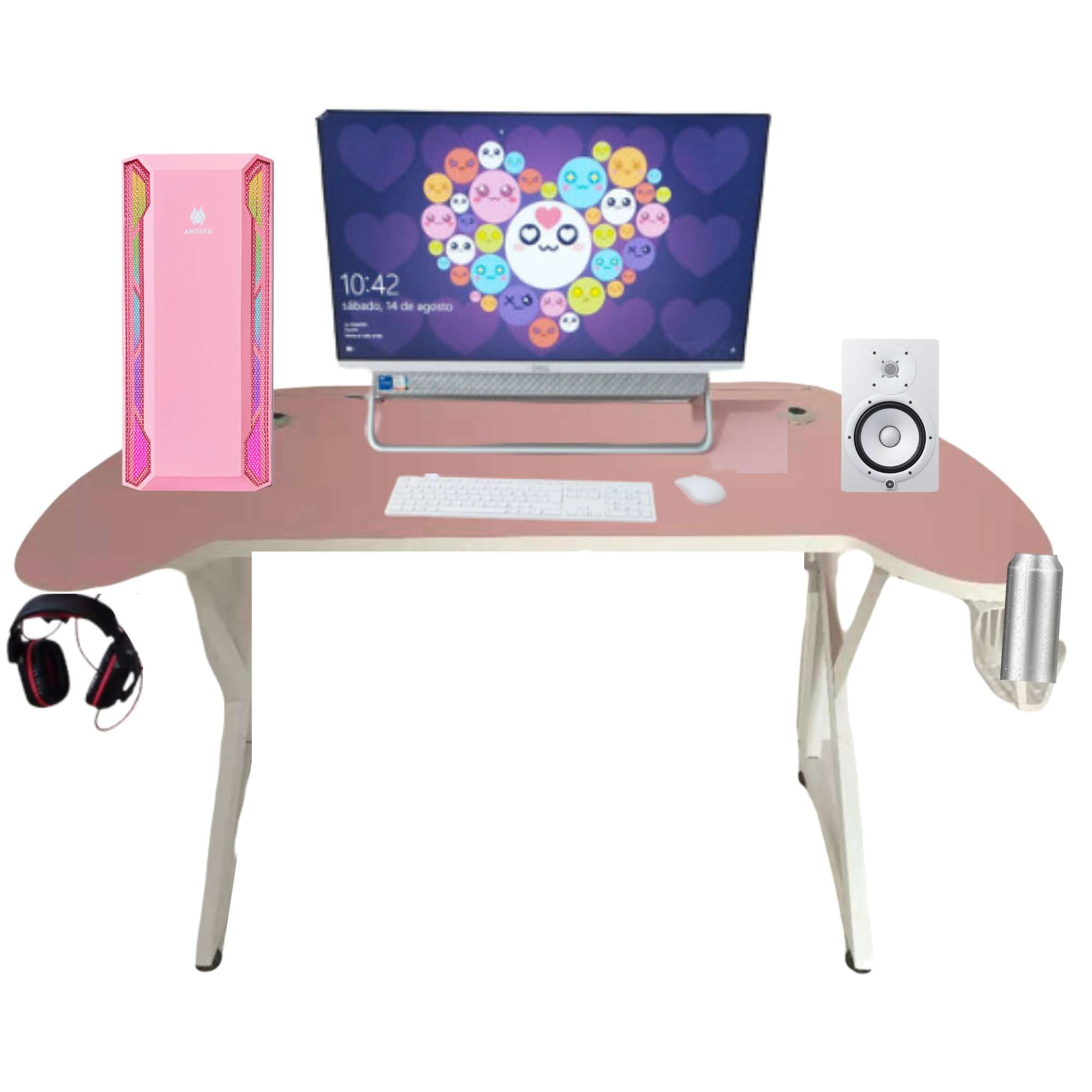 Velazio - Escritorio Gamer U 140 Cm Con Luces Led Rosado