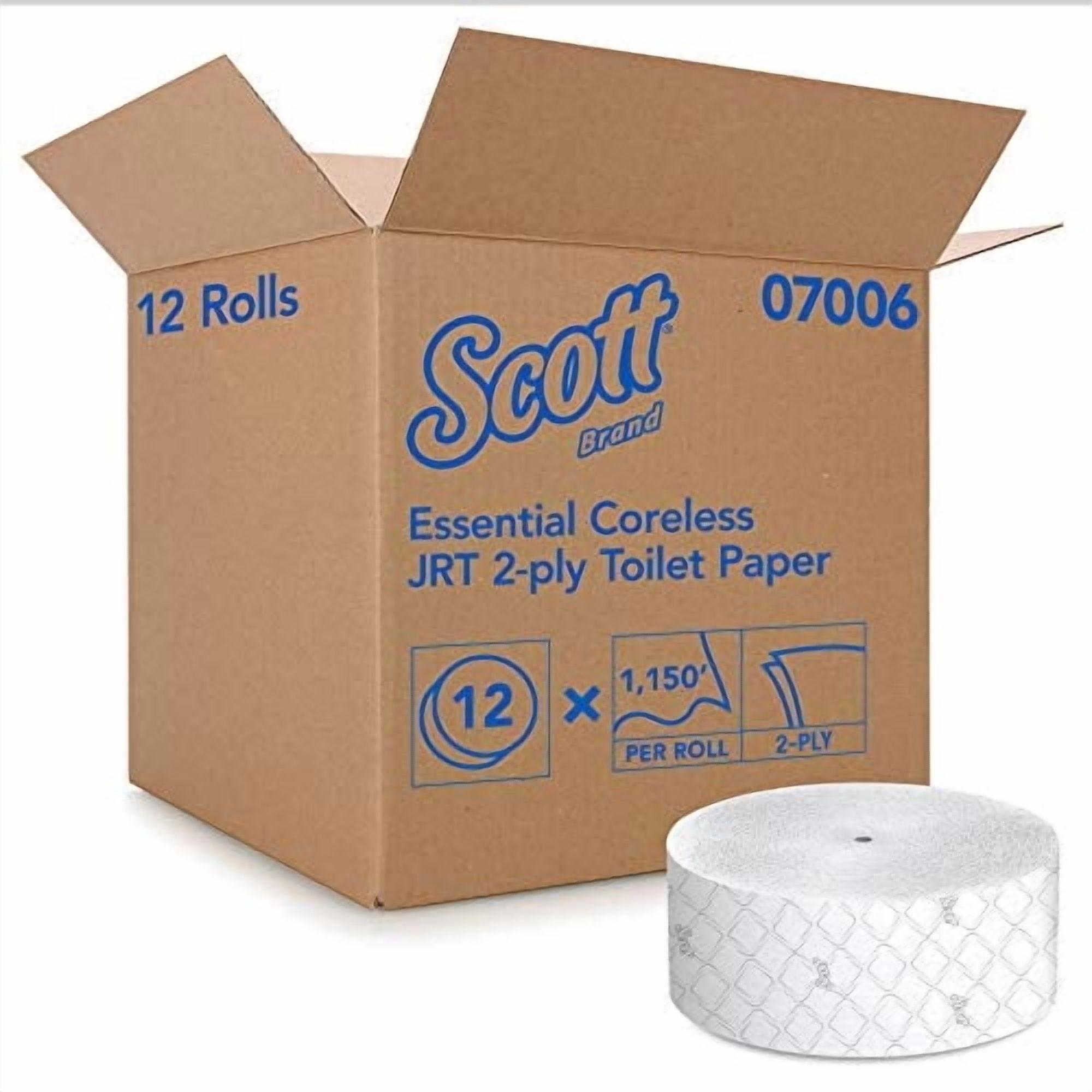 Rollo Gigante De Papel Higiénico Scott Essential, 2 Capas, 1150 Pies, 12 Rollos