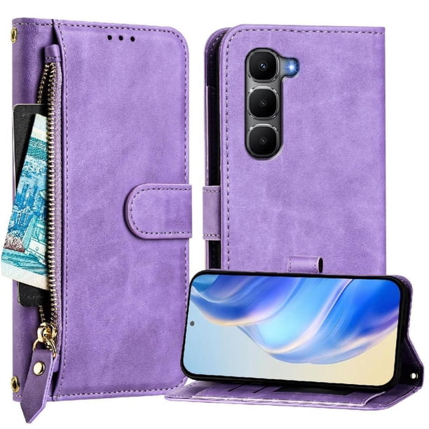 FOXDOCK Funda Tipo Cartera para Google Pixel 10 Pro 5G Cuero PU con Cremallera y Correa de Muñeca, Ranuras para Tarjetas, Soporte Plegable, Cierre Magnético