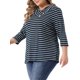 thumbnail image 4 of Agnes Orinda Conjuntos de Halloween para Mujeres Tallas Grandes Tops de Escuela Universitaria Manga 3/4 Blusa Casual Elegante de Punto a Rayas Cuello Asimétrico Camiseta de Moda 2X Azul Oscuro, 4 of 6