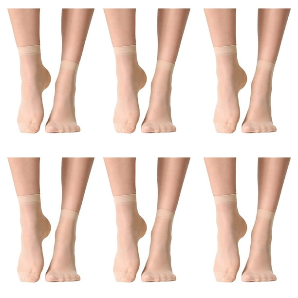12 pares de calcetines tobilleros transparentes para mujer, color piel, ultrafinos, frescos y de seda transparente.