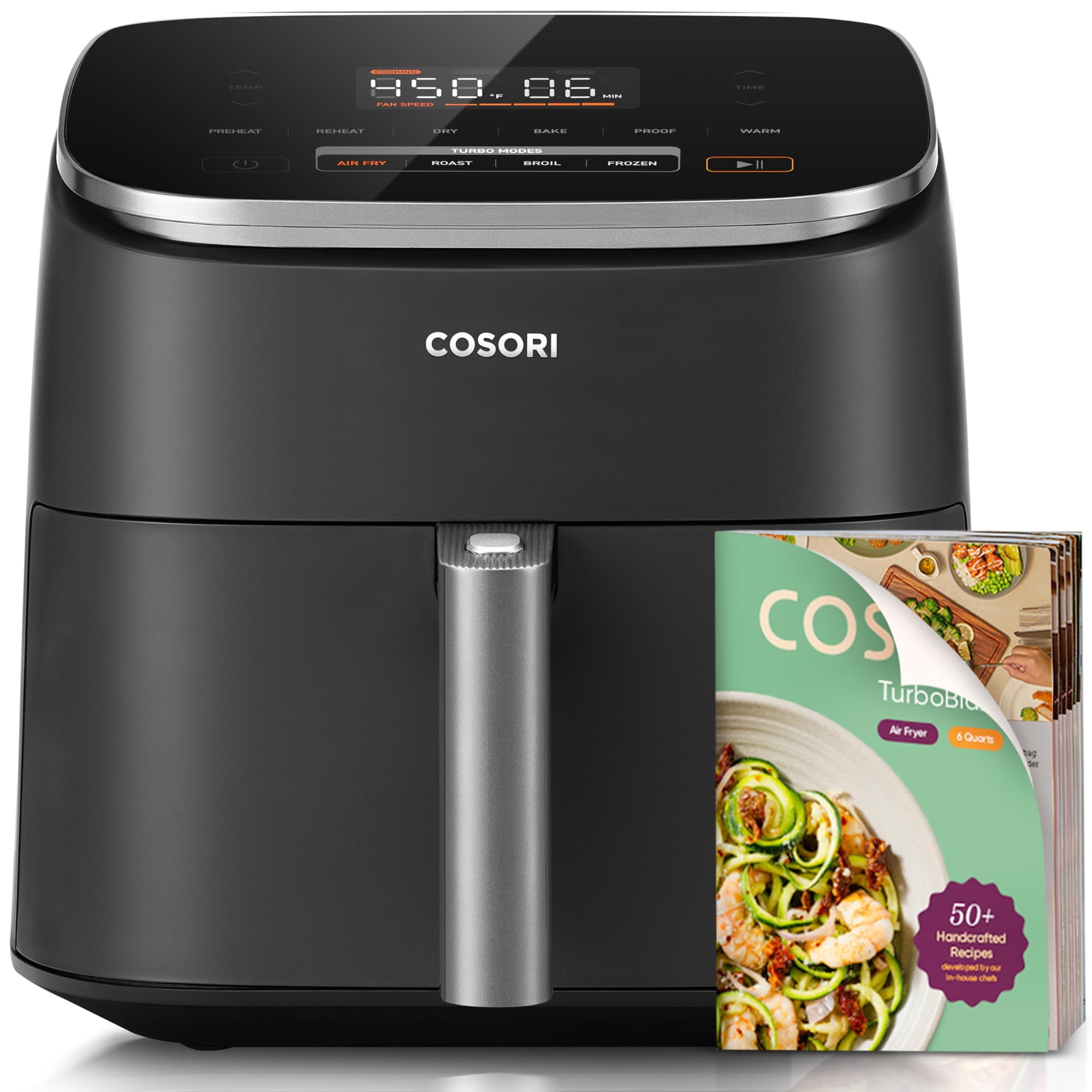 Cosori Air Fryer 9-in-1, Compact & Large 6-qt, Fast Turbo Modes, 90-450°f Evenly Results With Precise Temperature Control, 95% Less Oil, Roast, Bake, Dry, Reheat, Frozen, Broil, Proof, Grey